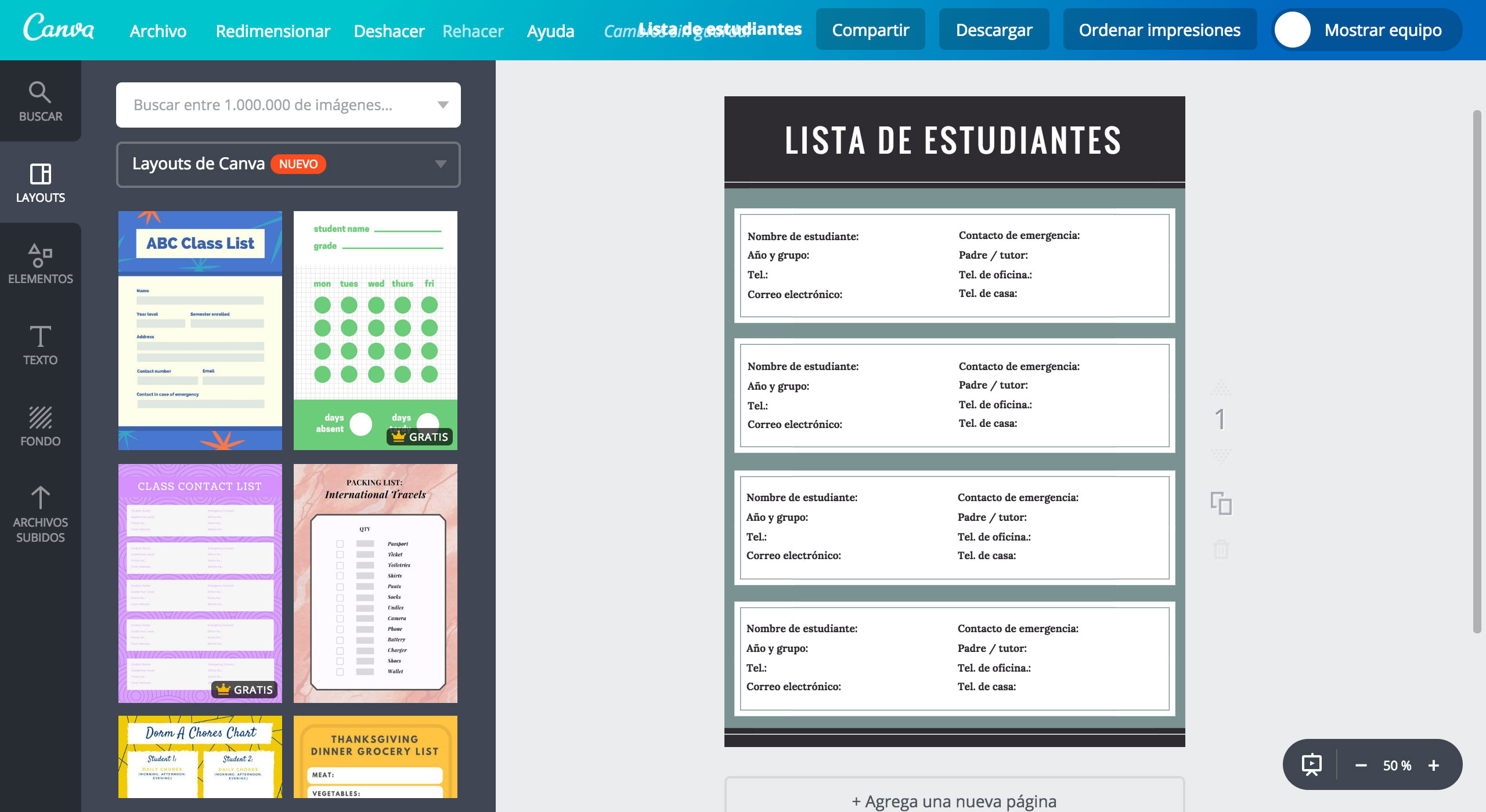 Lista de alumnos