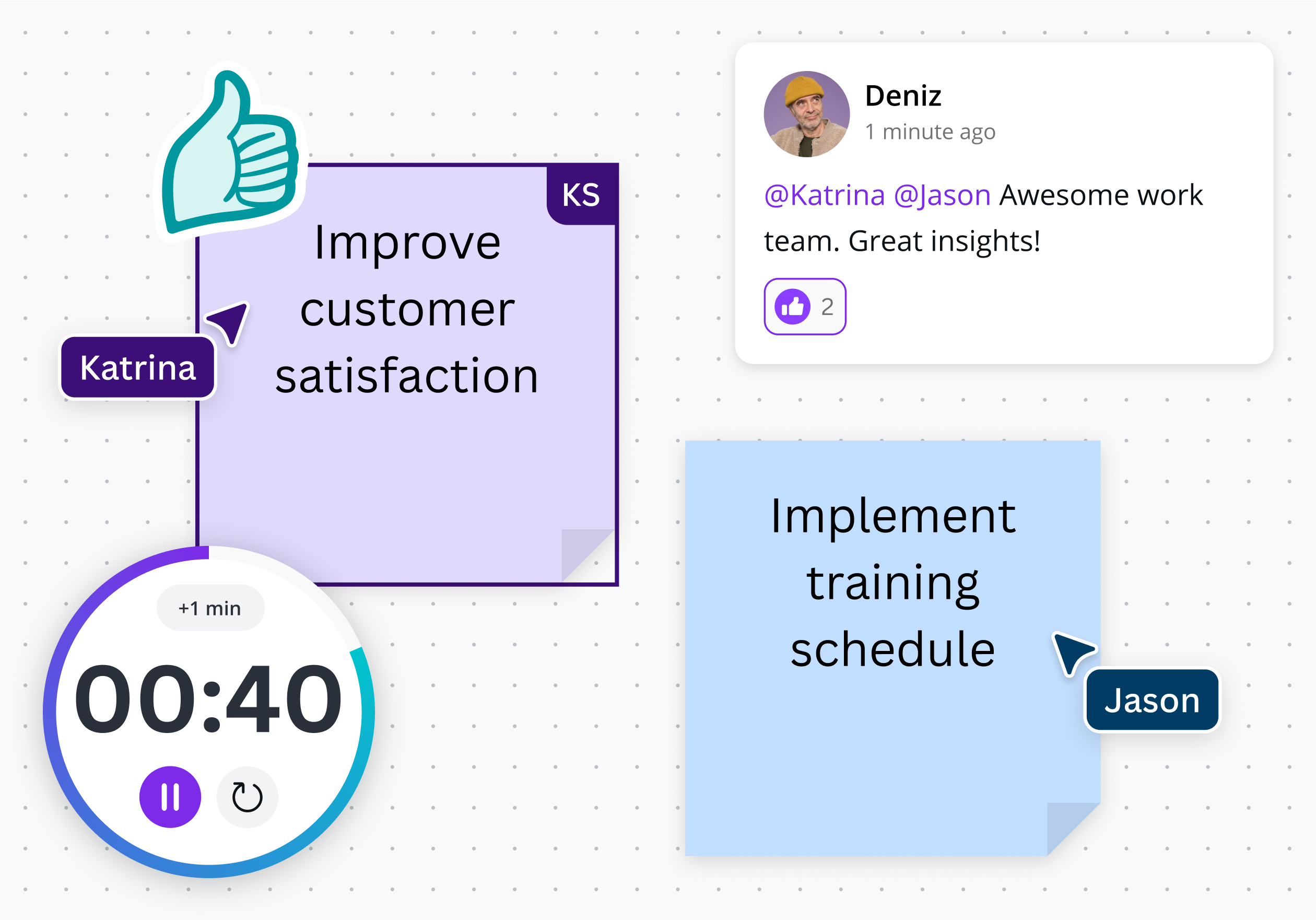 Collaborate by adding comments, sticky notes, graphics, and timer