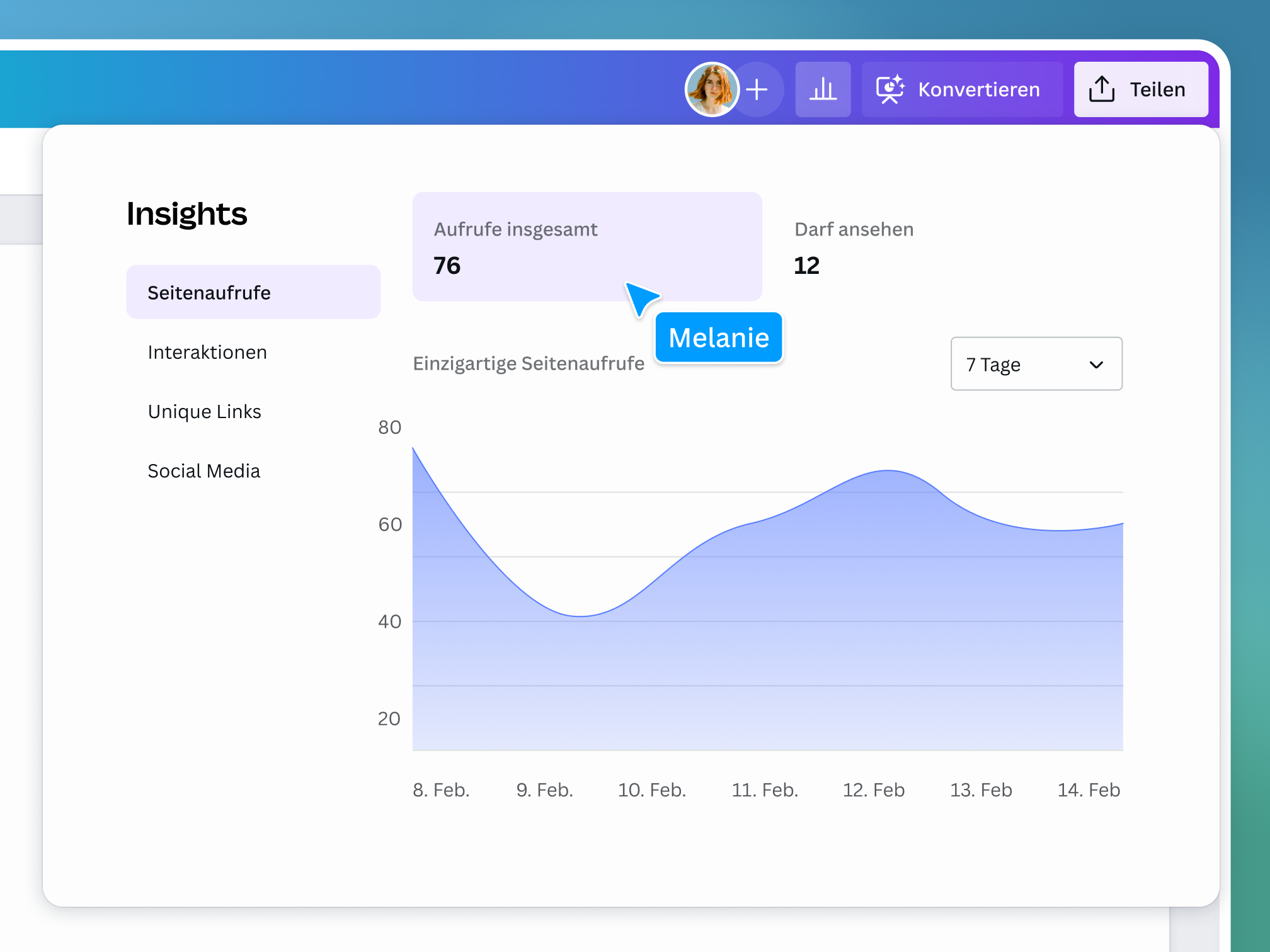 Preview of Canva Docs' easy sharing features