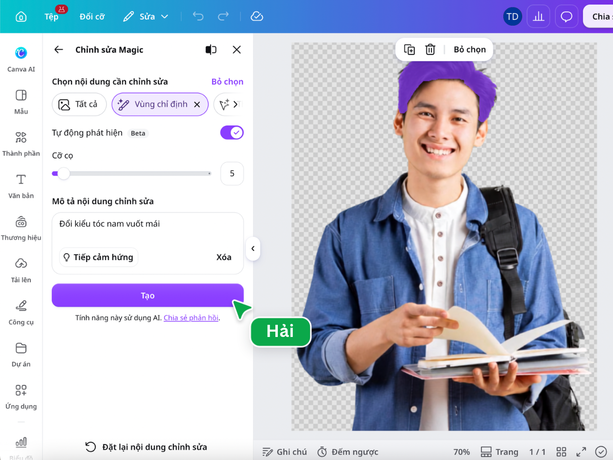 Chỉnh sửa vùng tóc bằng AI trên Canva Chỉnh sửa vùng tóc bằng AI trên Canva