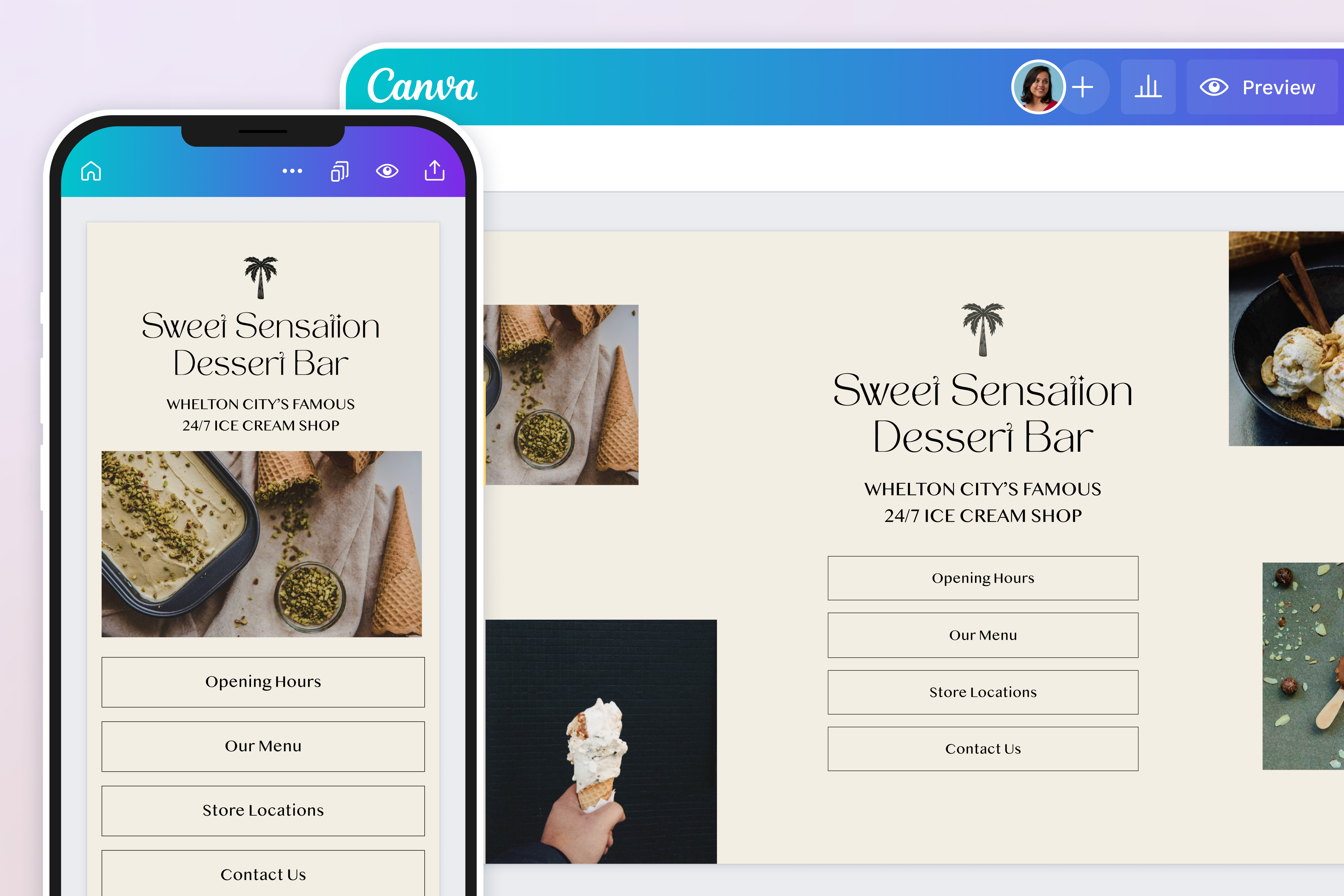 Anteprima di sito web link in bio su smartphone e computer desktop