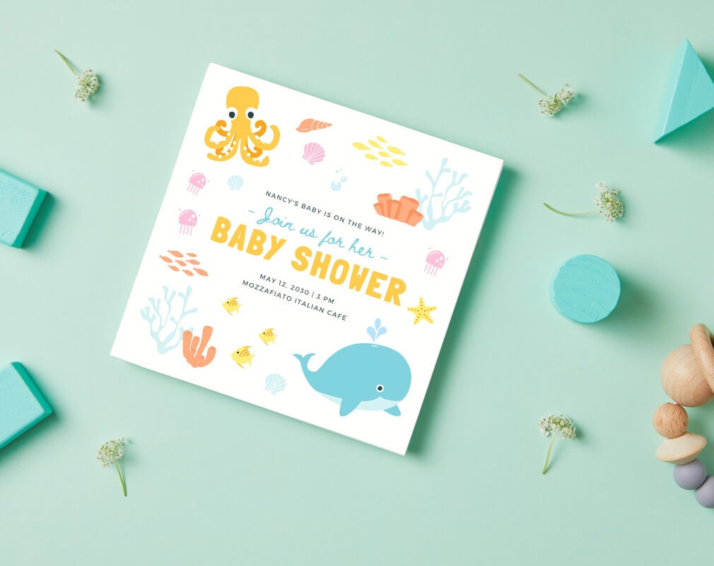 Je eigen babyshower uitnodiging Maken | Canva, image size:1010x800