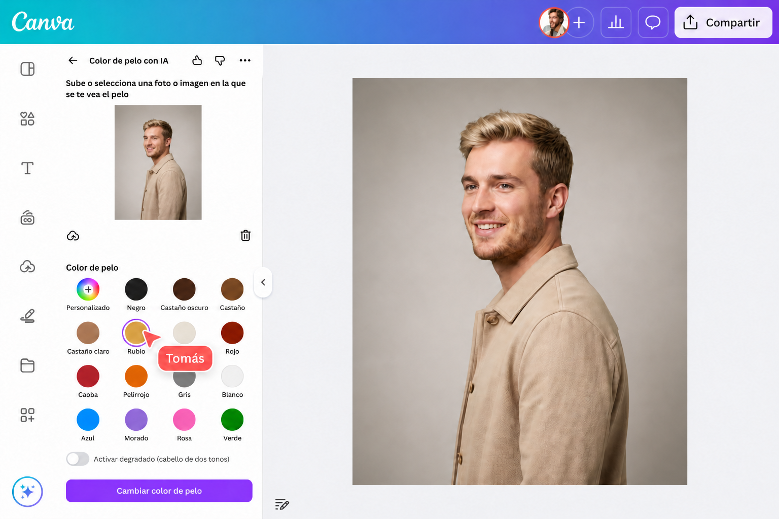 ¡Descubrí qué color de pelo te favorece! Con nuestro simulador de cortes de pelo online gratis también podés explorar qué color te queda mejor con el corte seleccionado