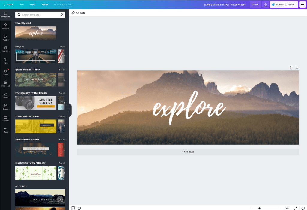 How to make a Twitter header - Canva