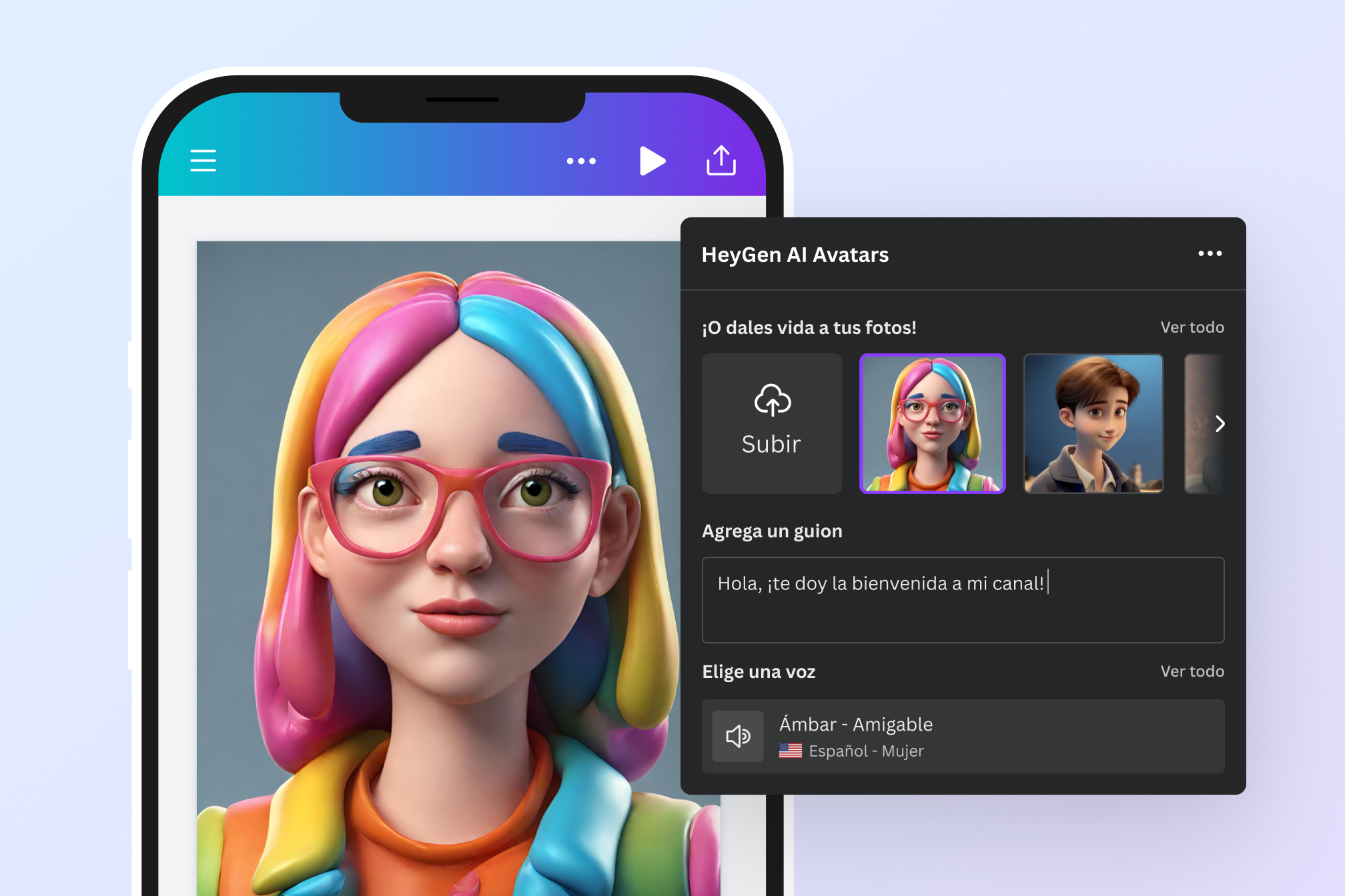 Upload or choose an AI Avatar, add your script, and choose a voice Upload or choose an AI Avatar, add your script, and choose a voice