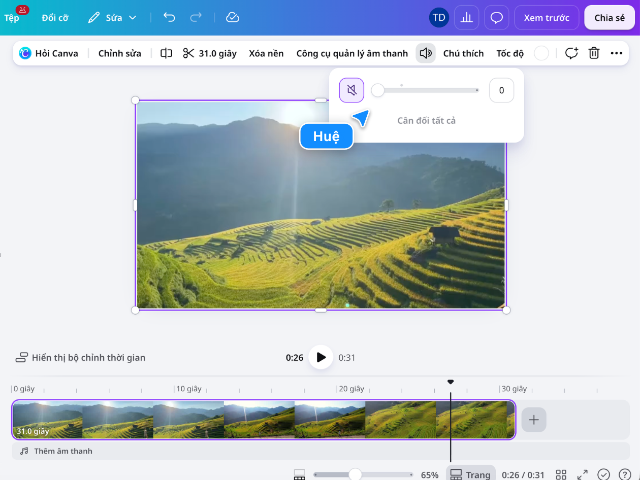Cắt gọn video trong trình chỉnh sửa Canva Trình chỉnh sửa Canva với dòng thời gian cắt gọn video