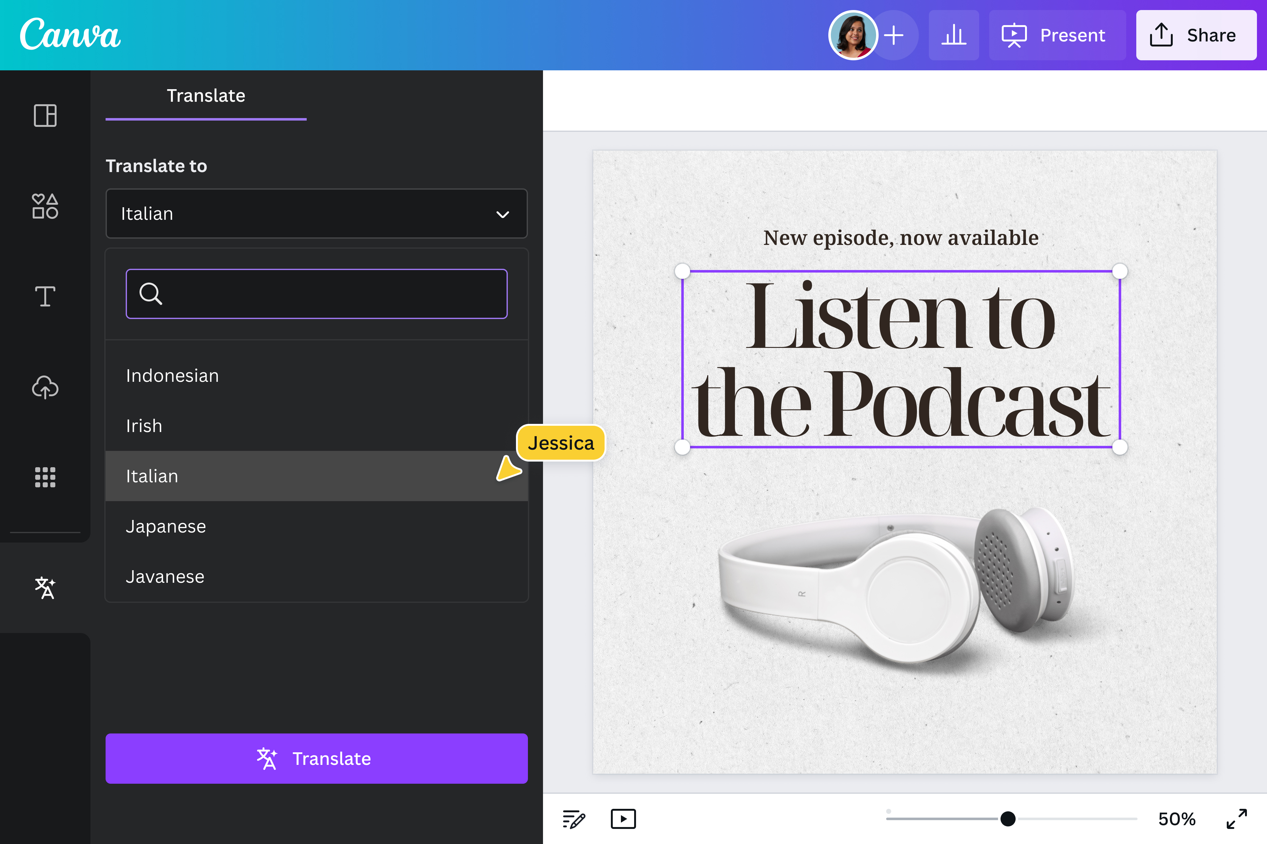 Anteprima traduttore immagini in italiano