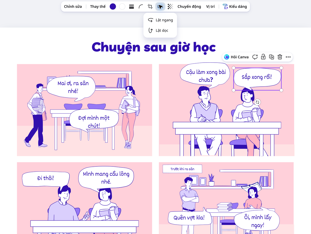 Hướng đuôi bong bóng về đúng người nói