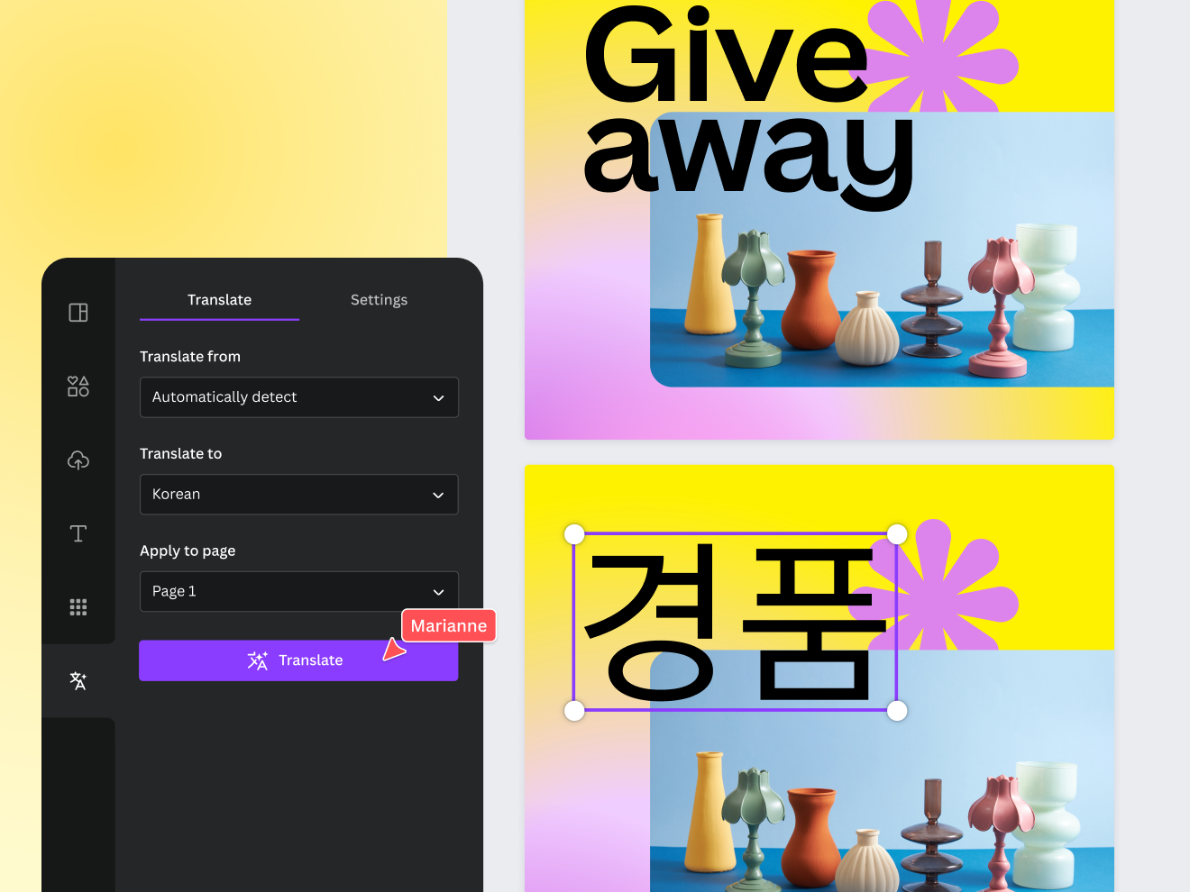 terjemahan ai untuk desain di canva