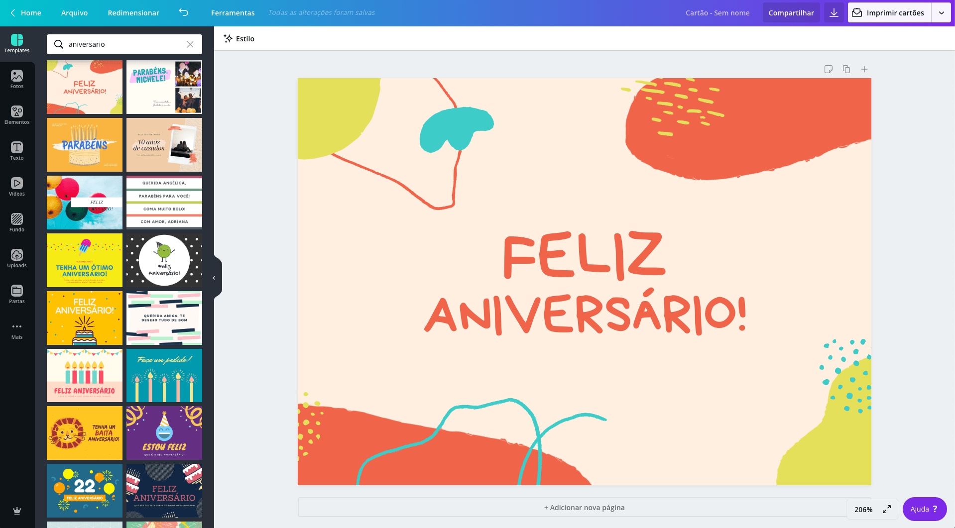 Cartão de feliz aniversário