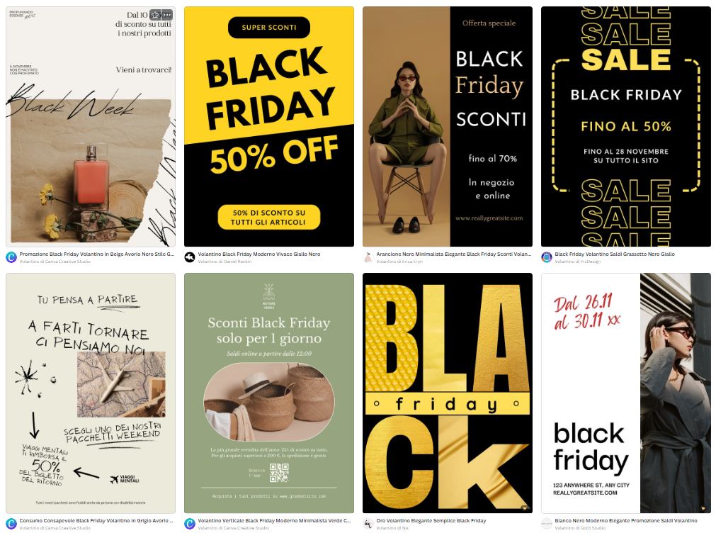Raccolta di volantini per Black Friday su Canva