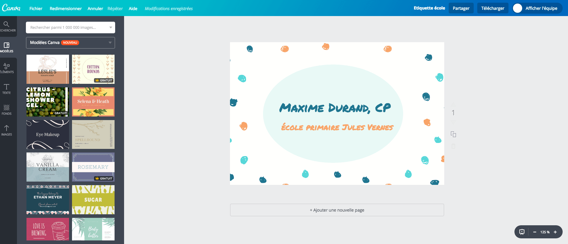 Étiquette pour enfant pour l’école en cours de création sur Canva Étiquette pour enfant pour l’école en cours de création sur Canva