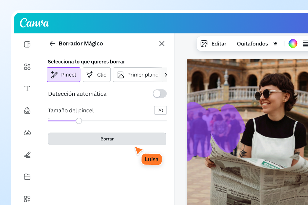 Pasa el pincel sobre un objeto para eliminarlo de la imagen Pasa el pincel sobre un objeto para eliminarlo de la imagen