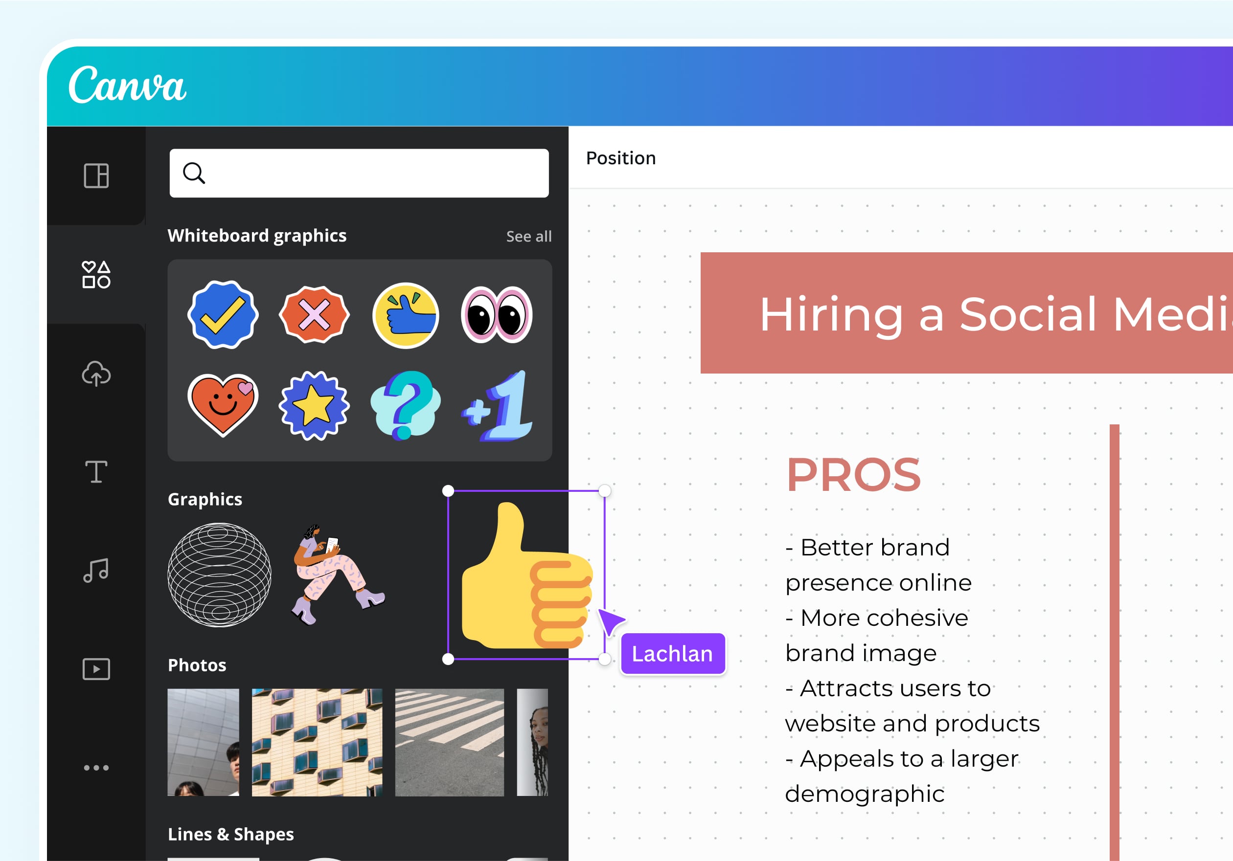 Drag and drop elements to style your T-charts