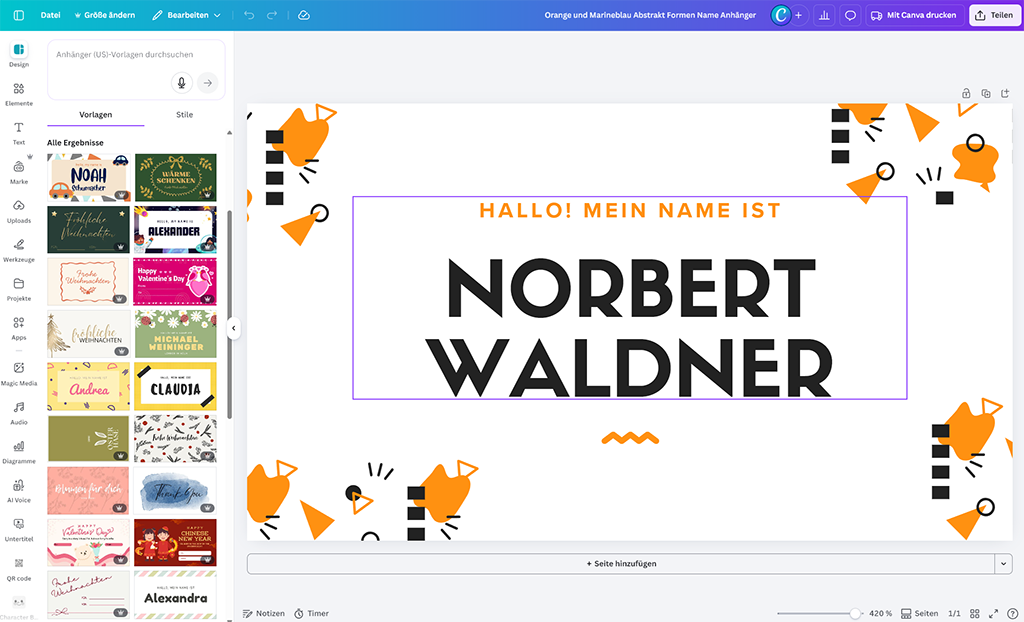 Namensschild erstellen