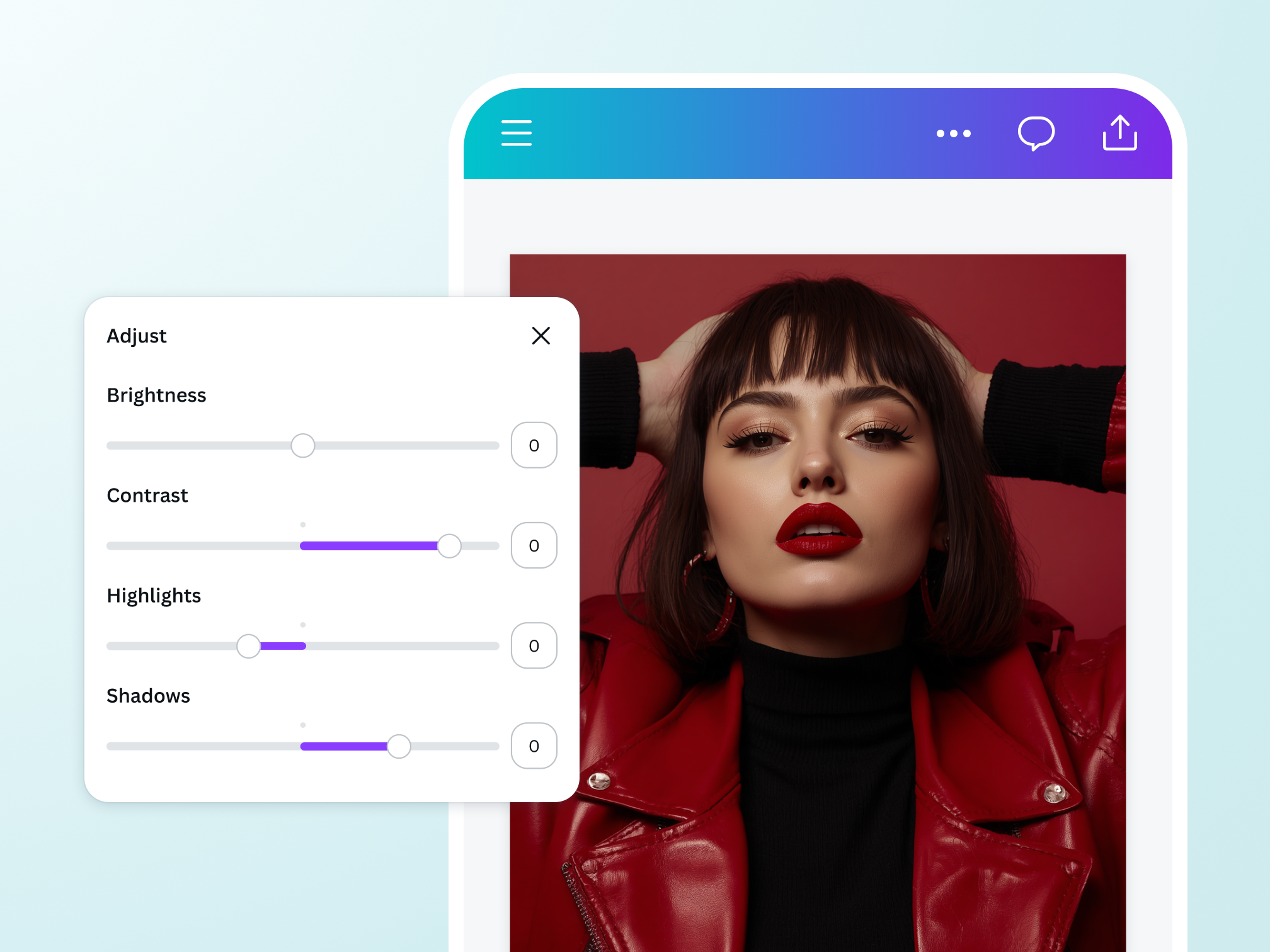 Adjust the contrast, highlights, and shadows of your AI Face
