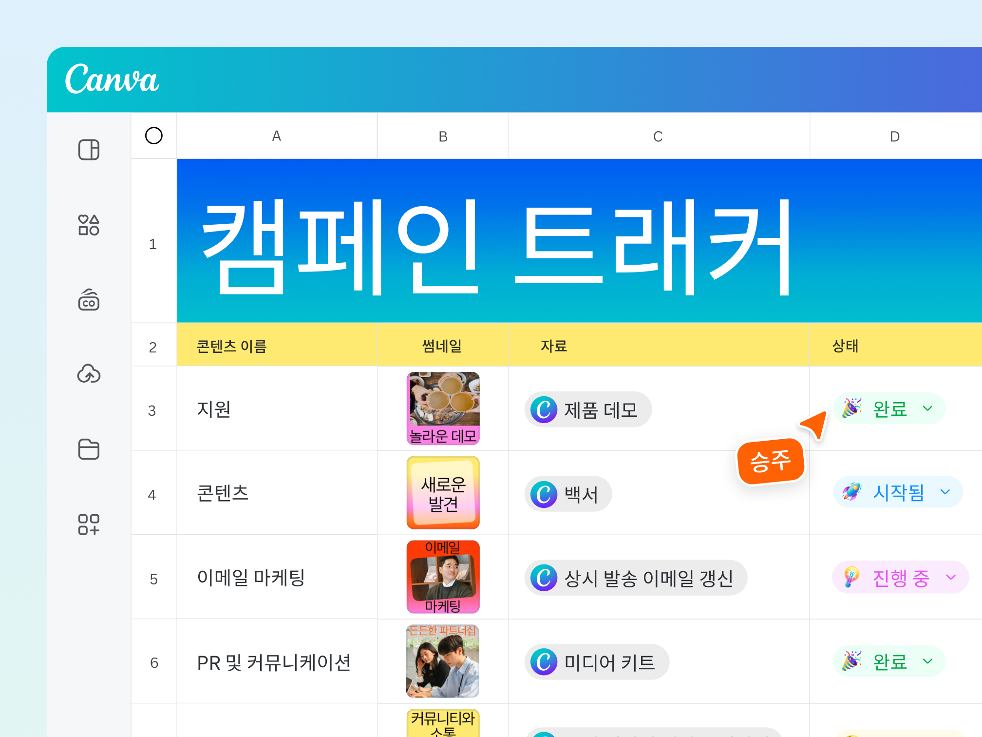 시각적으로 새롭게 재구성된 스프레드시트