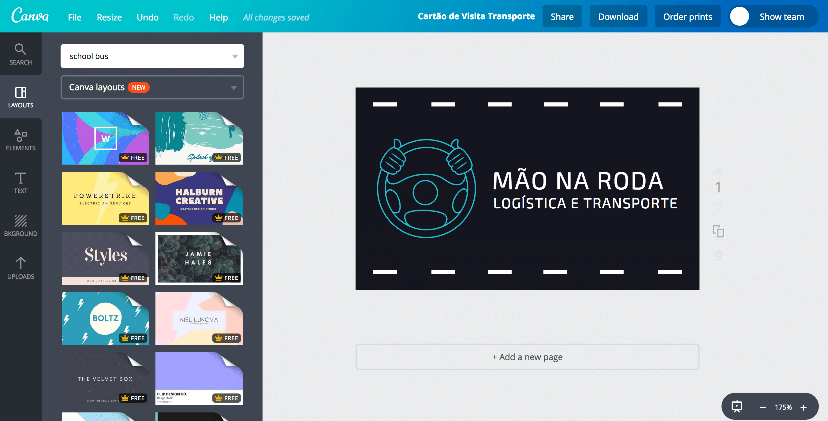 Cartão de visita de transporte