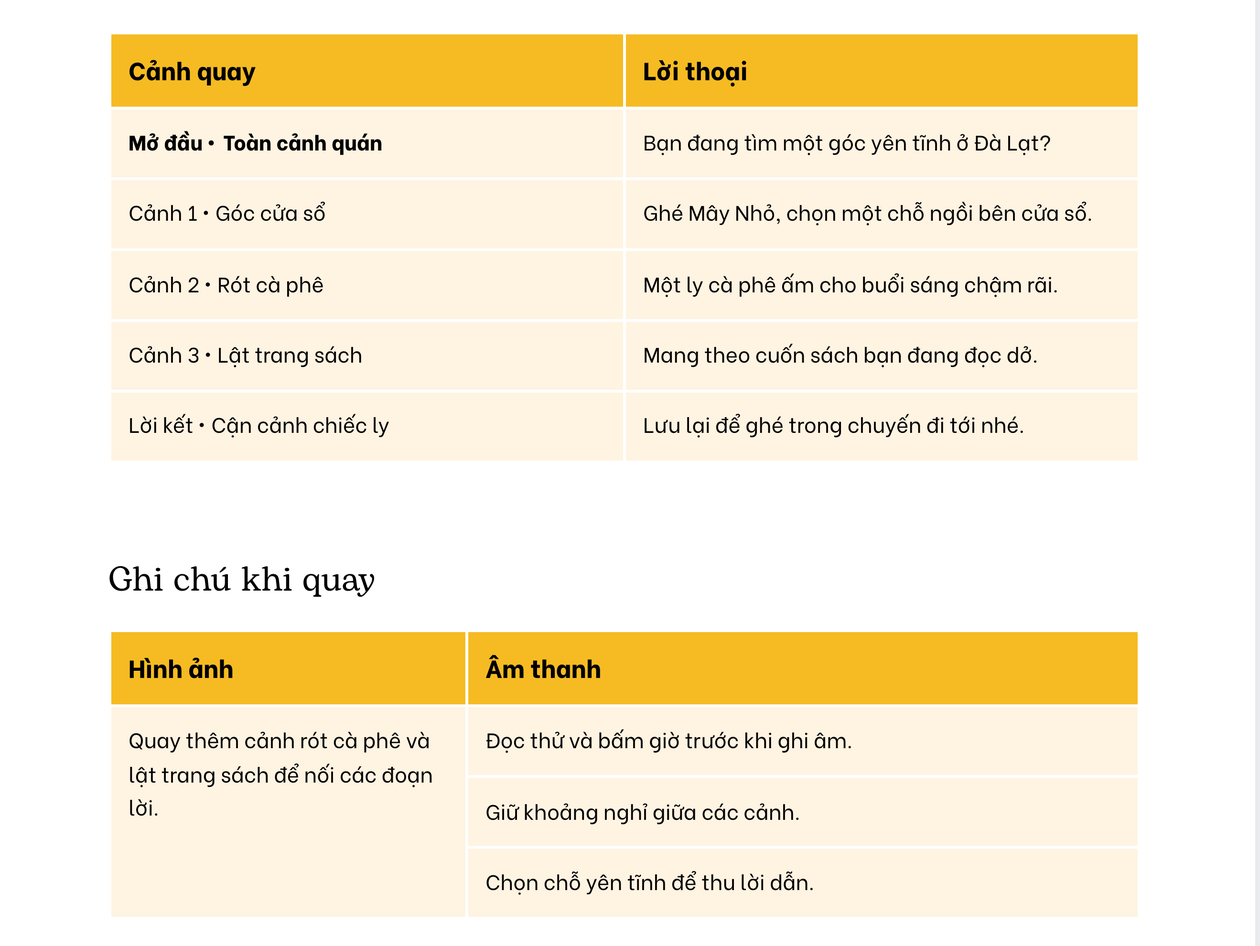 Đặt cảnh quay và lời thoại cạnh nhau Đặt cảnh quay và lời thoại cạnh nhau