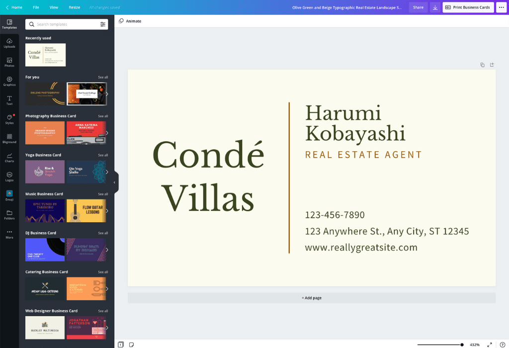 How to make business cards - Canva