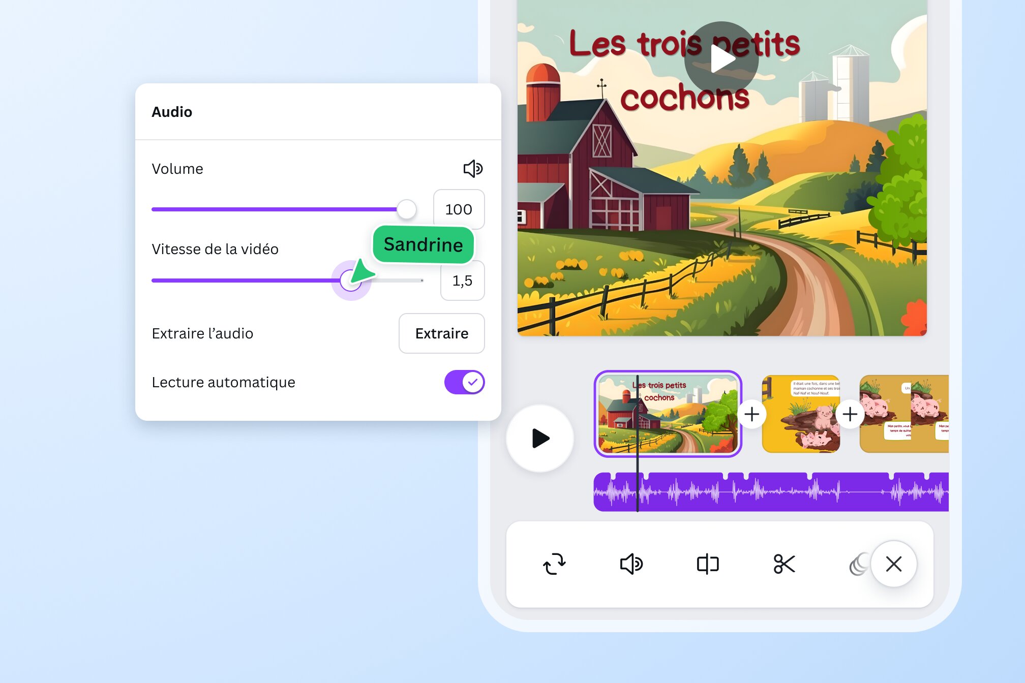 Curseur en train de régler la vitesse d’une vidéo sur Canva Curseur en train de régler la vitesse d’une vidéo sur Canva