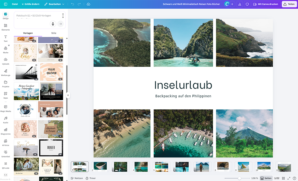 Fotobuch erstellen Eine Fotobuch-Vorlage im Editor von Canva