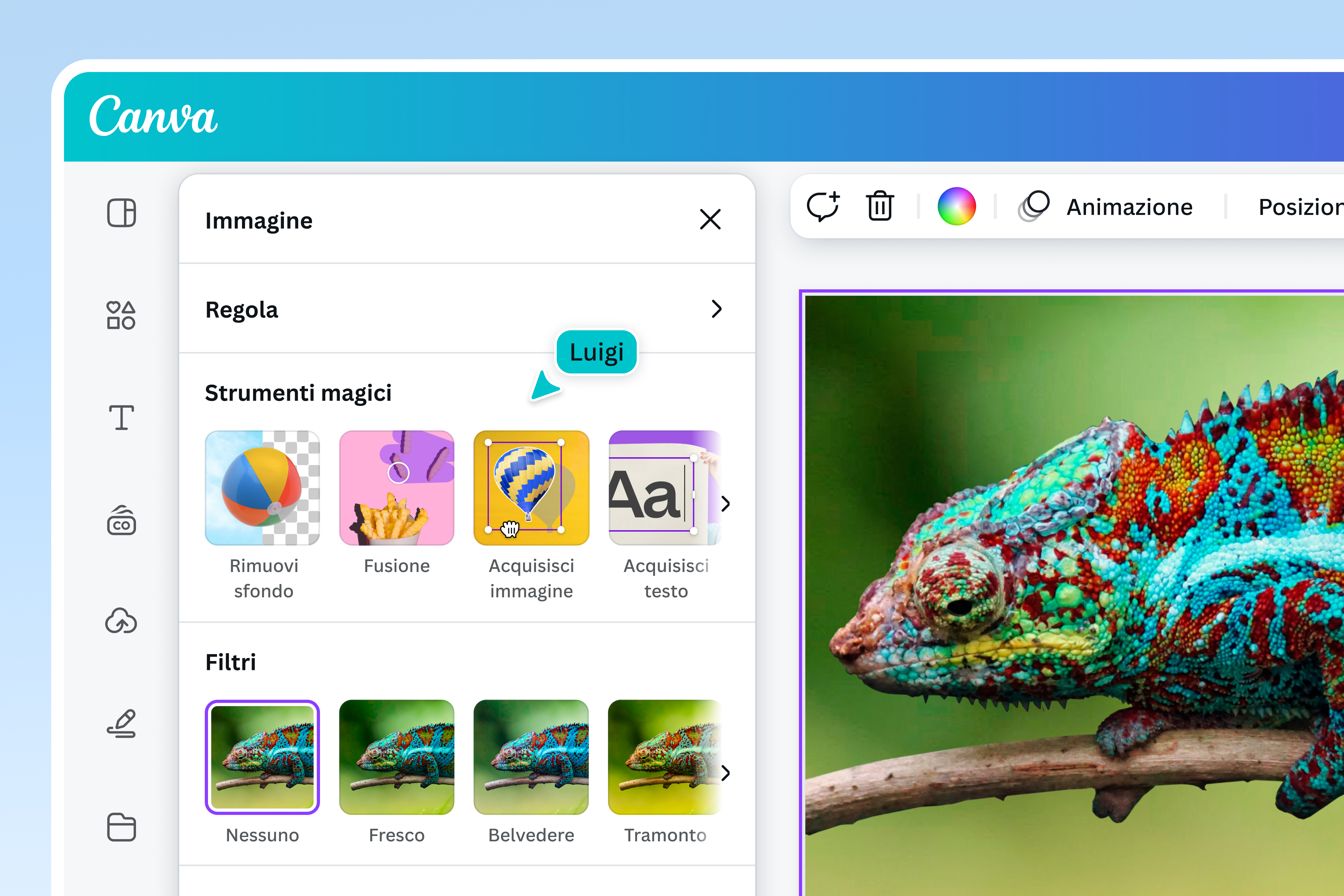 Applica filtri alla tua foto HD Anteprima filtri dell'editor Canva