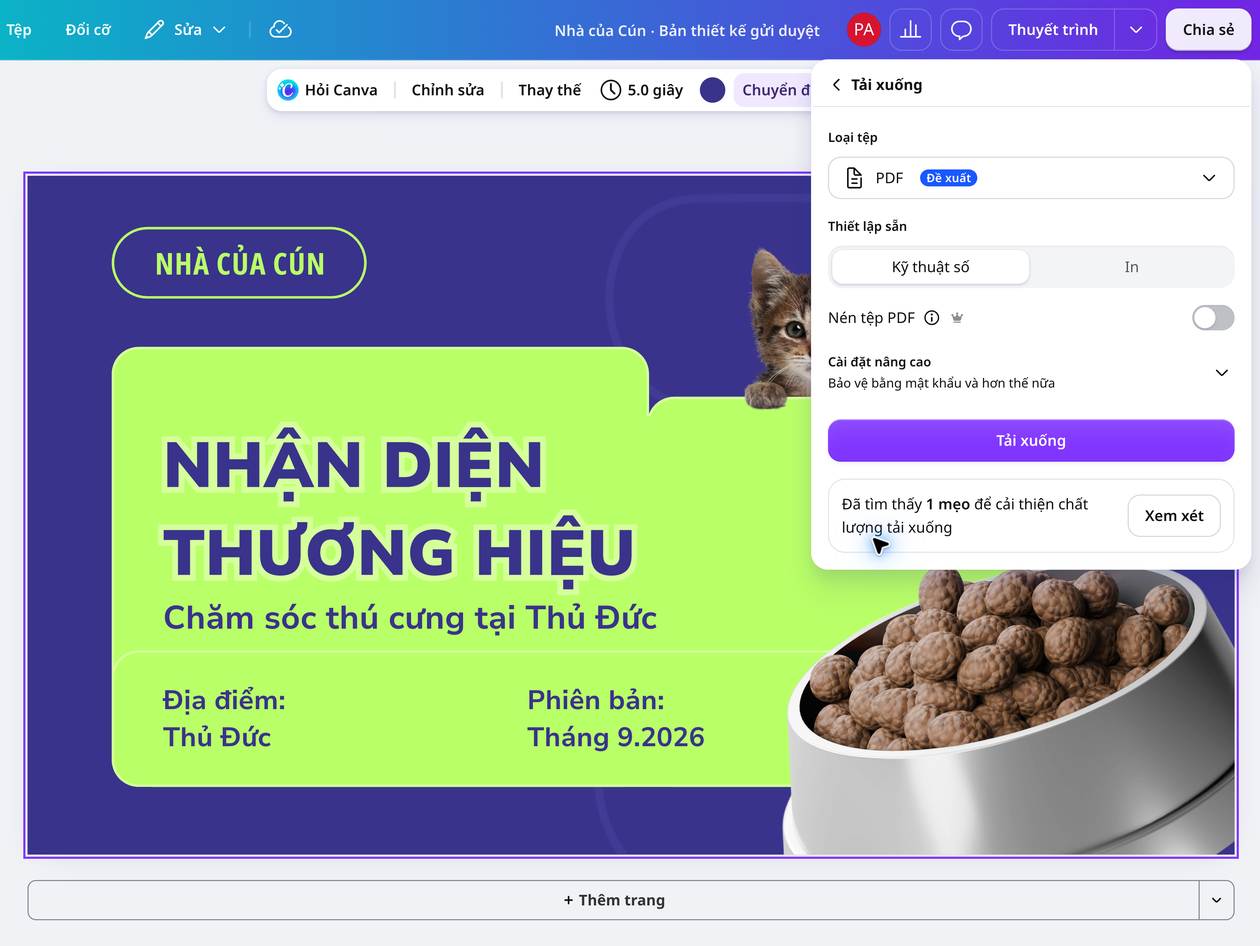 Chuyển file AI sang PDF nhanh chóng Xuất tài liệu giới thiệu logo sang PDF trong Canva