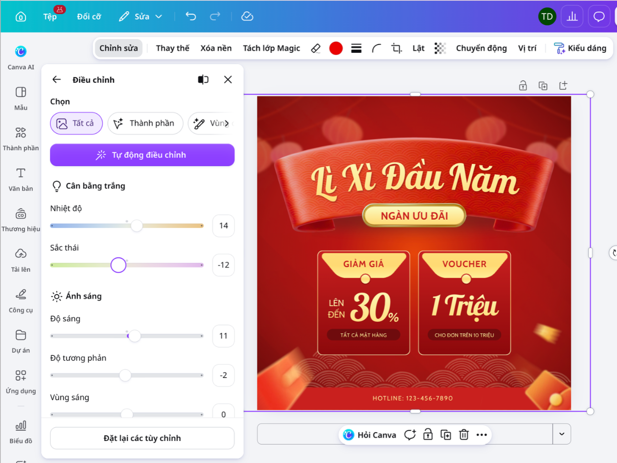 Giữ chữ rõ ràng trên nền đỏ trong thiết kế Canva