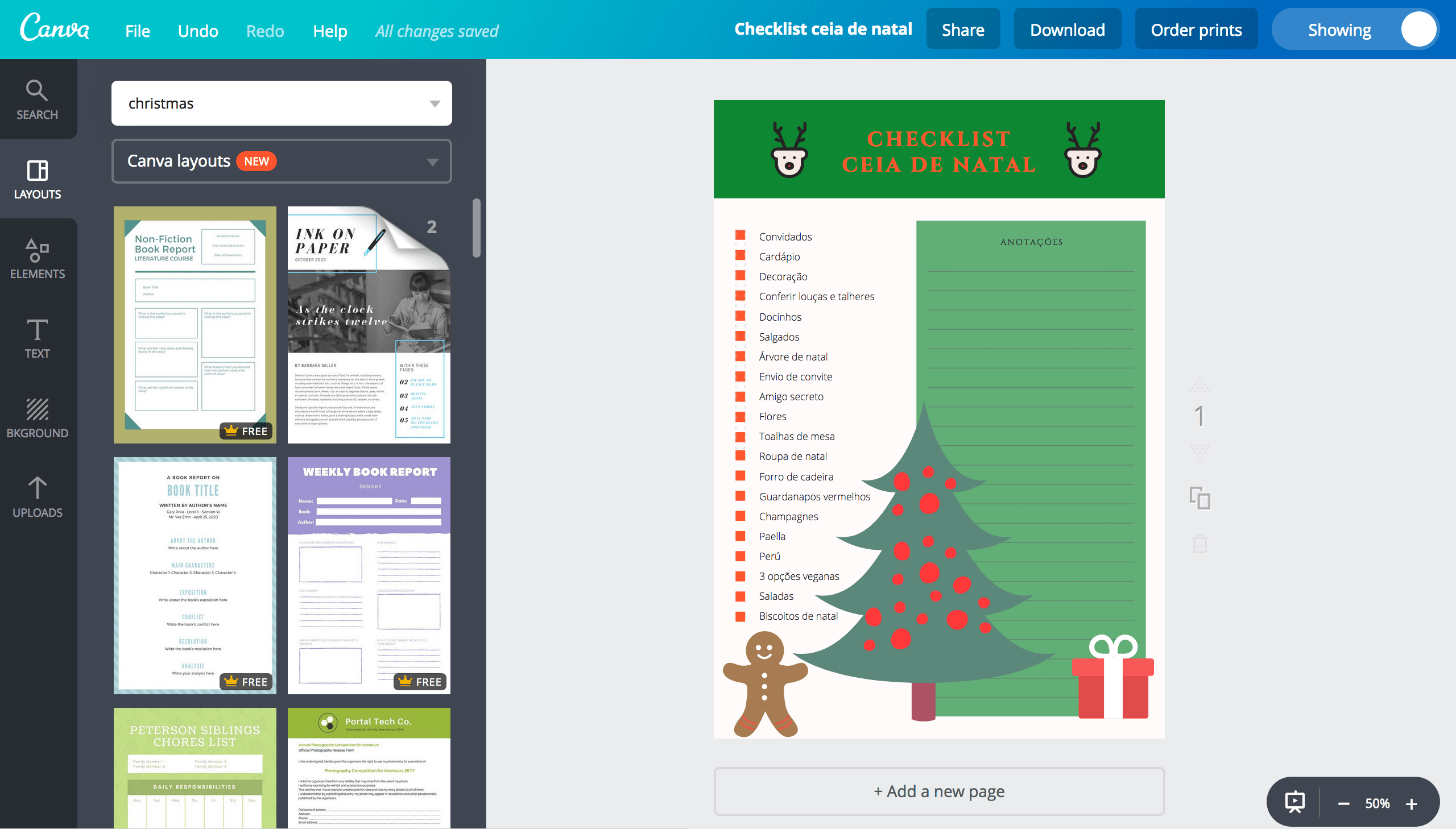 Lista de ceia de Natal