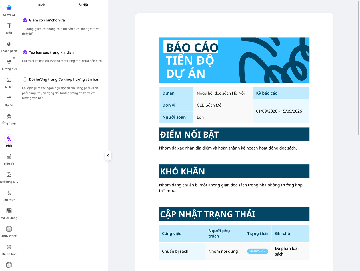 Giữ bản gốc và điều chỉnh cỡ chữ khi dịch tài liệu
