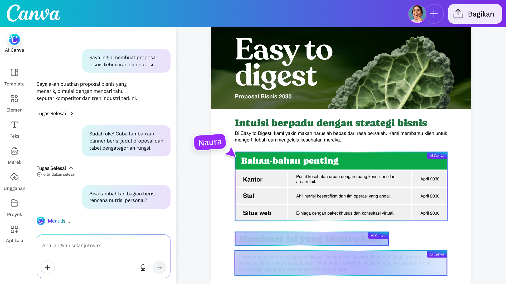 Image showing how Canva AI works with you in Docs