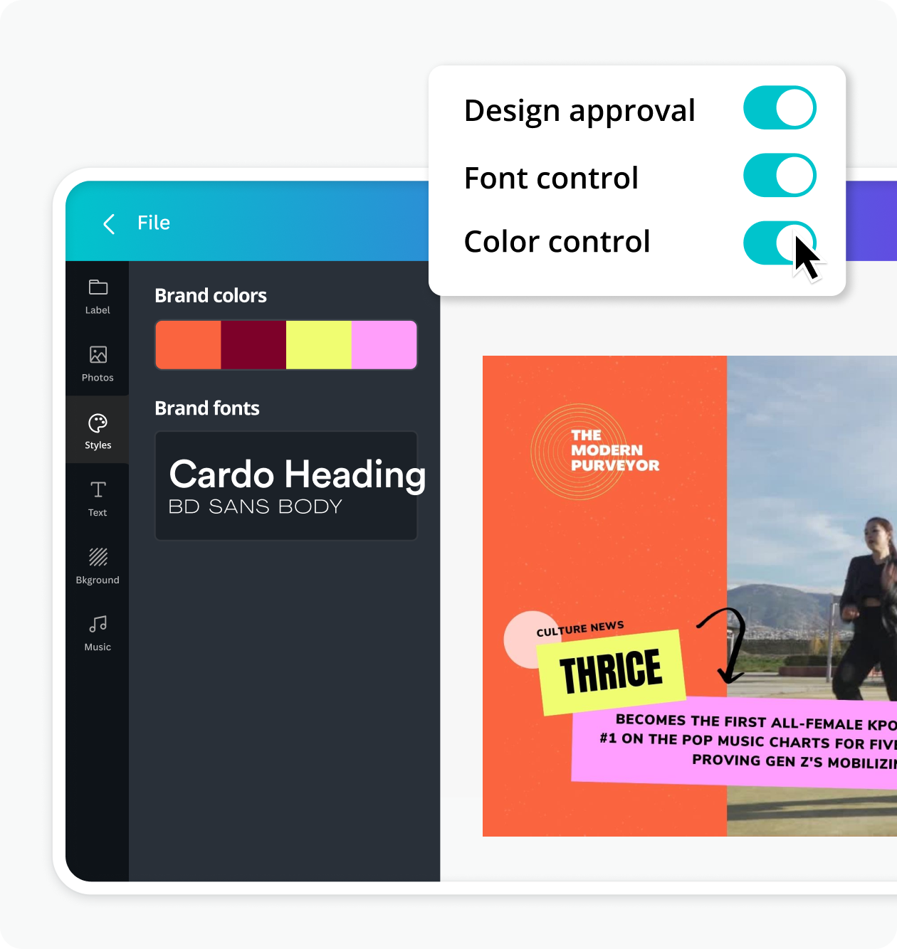 Brand kit example for newsroom teams in Canva