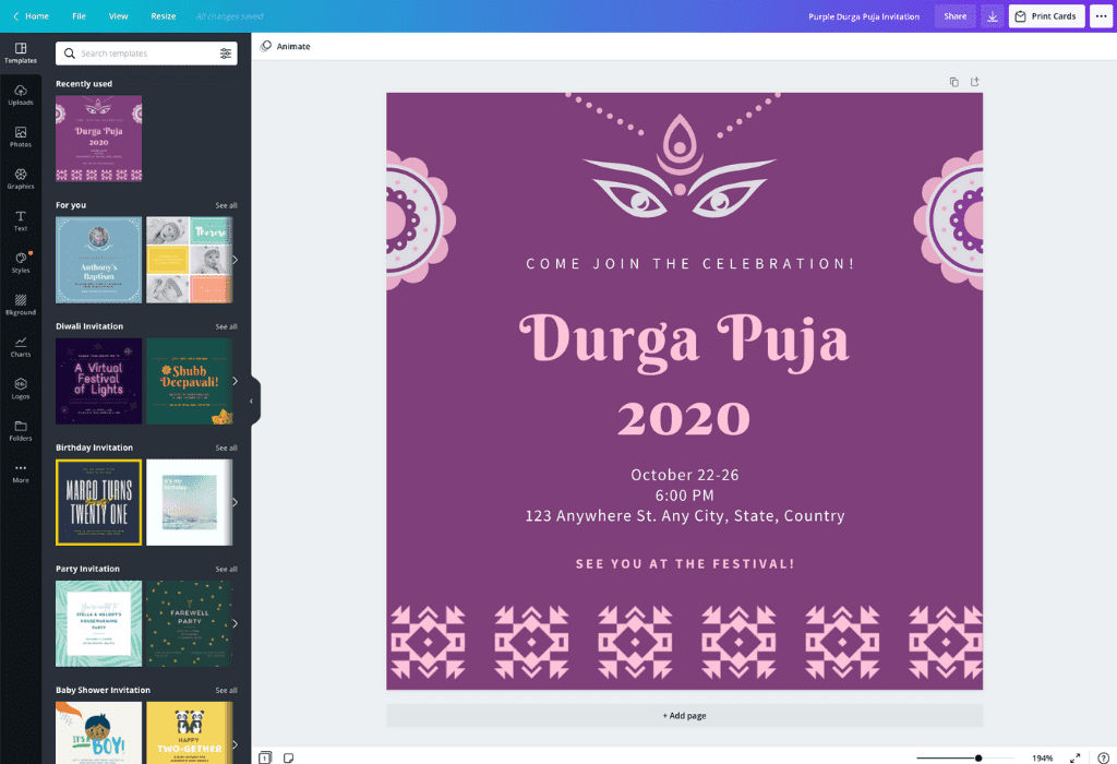 How to make Puja invitation card - Canva