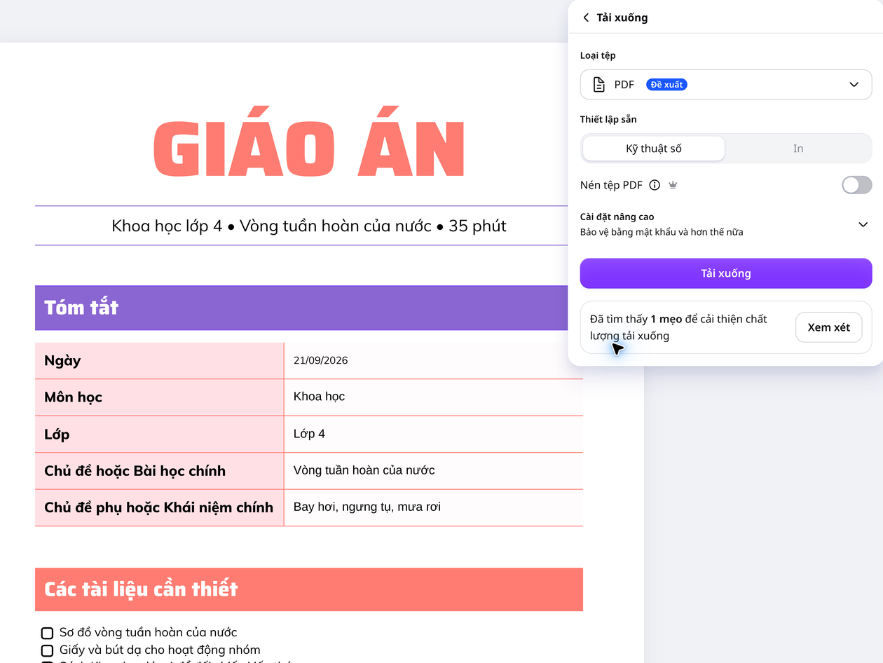Tải giáo án dưới dạng PDF từ Canva