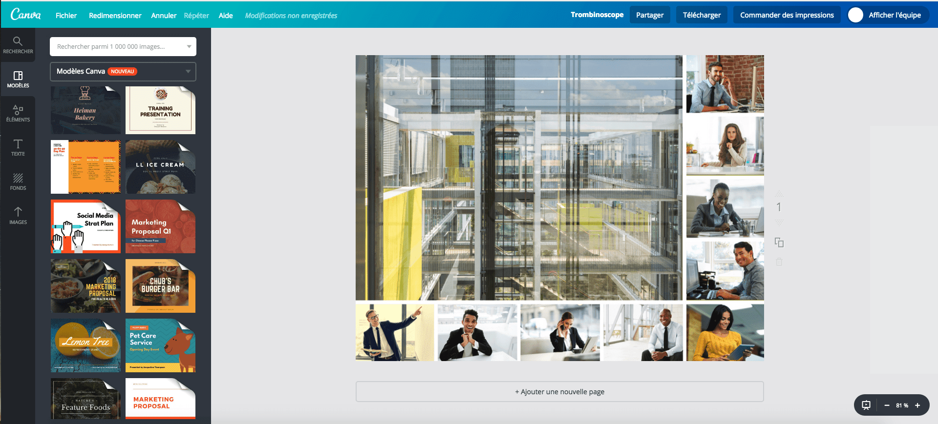 Exemple de trombinoscope ouvert dans Canva