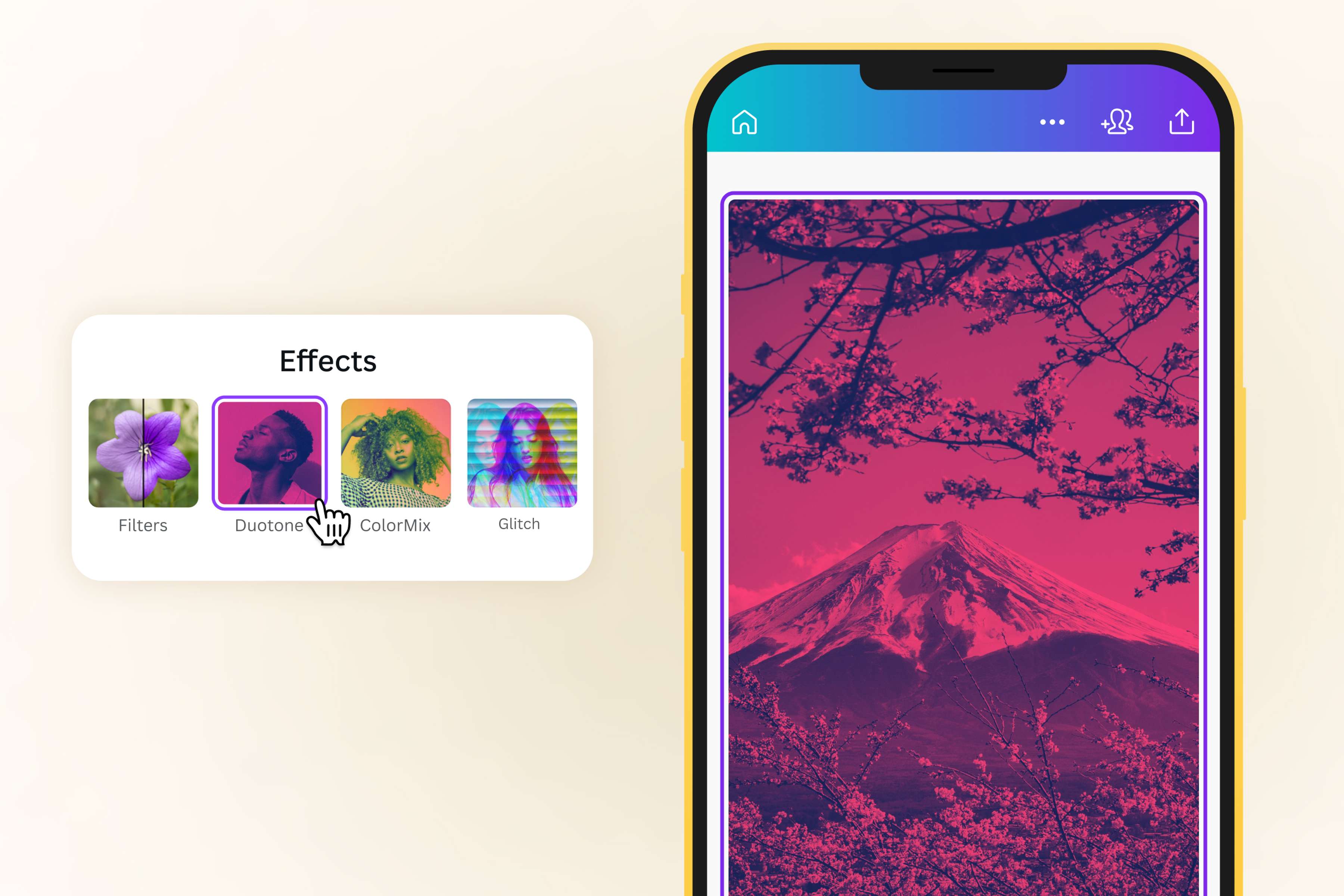 Image sombre avec filtre de couleur rouge dans l'appli mobile de Canva