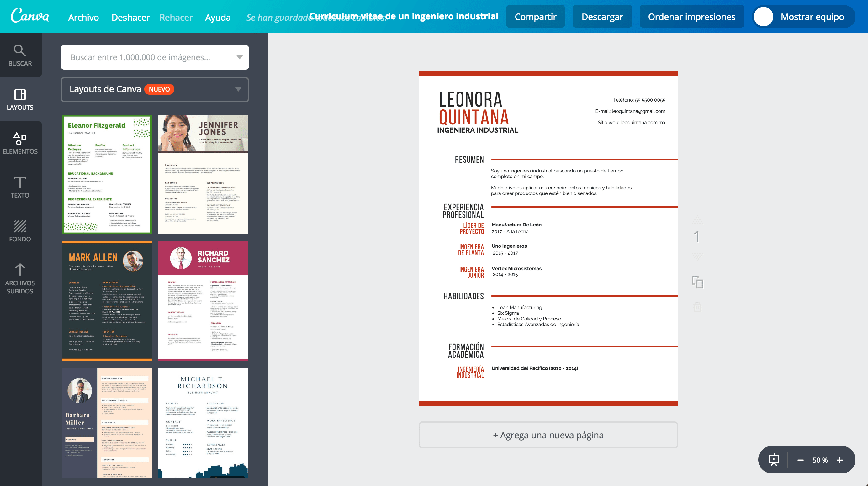 Currículum vitae de ingeniero industrial Currículum vitae de ingeniero industrial