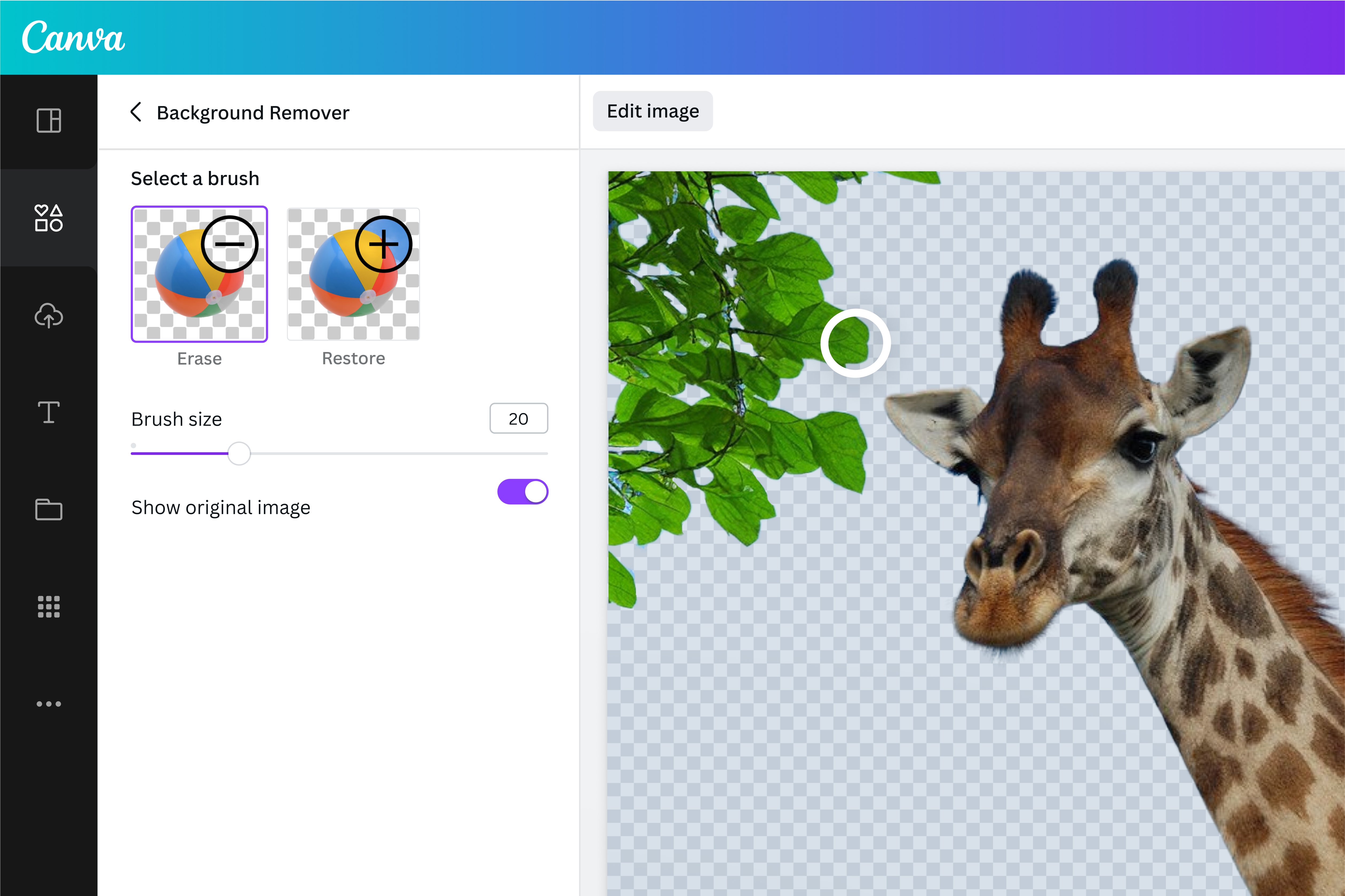 Adjust the brush size when you restore or remove elements in your image