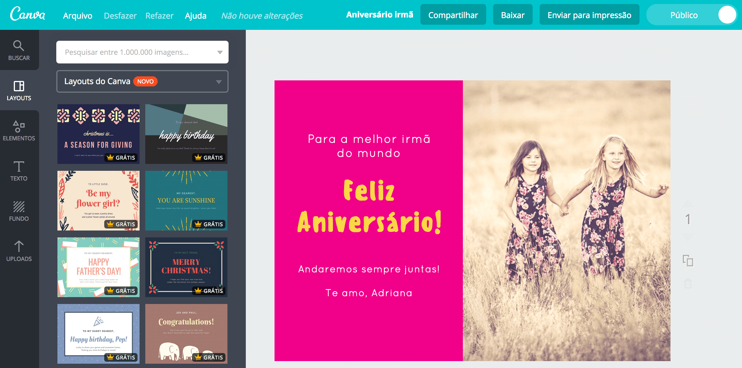 Cartão de aniversário para irmã