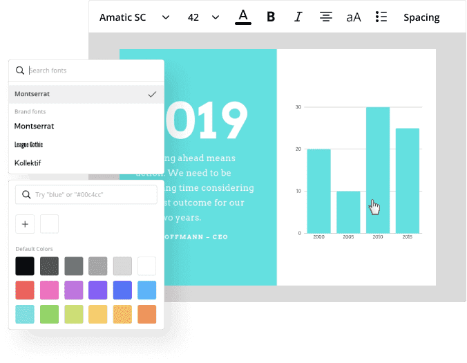 Diagramme en bâtons dont on modifie la police et les couleurs sur Canva