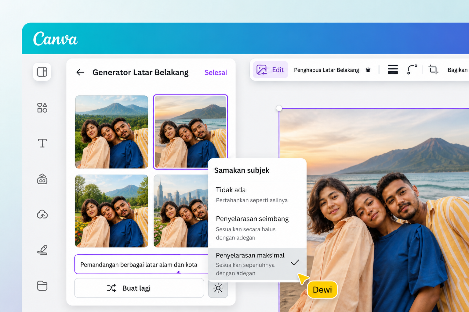 Hasil ganti background foto yang natural 