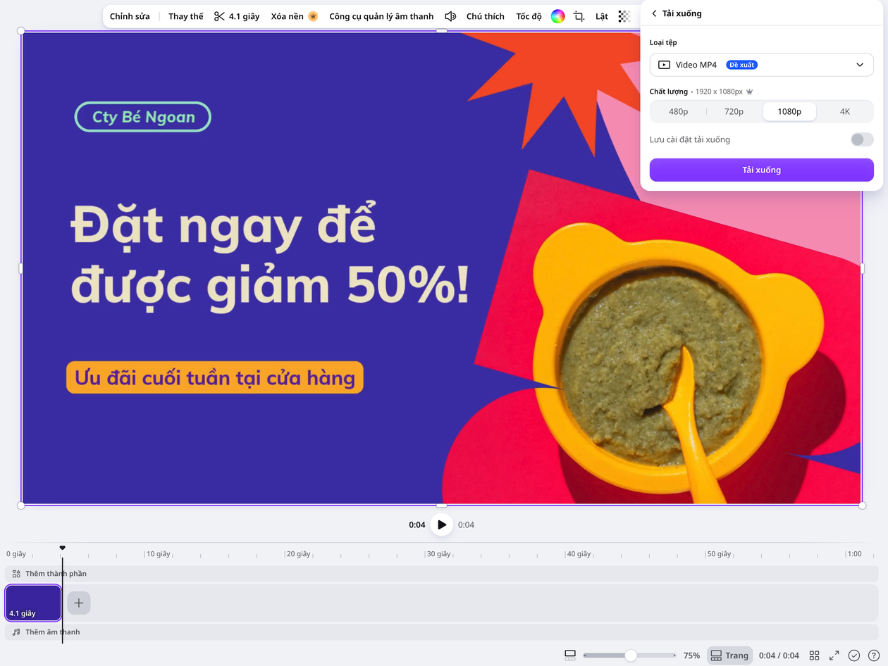 Video chất lượng cao mà chẳng tốn công Chọn định dạng MP4 để tải video quảng bá trong Canva