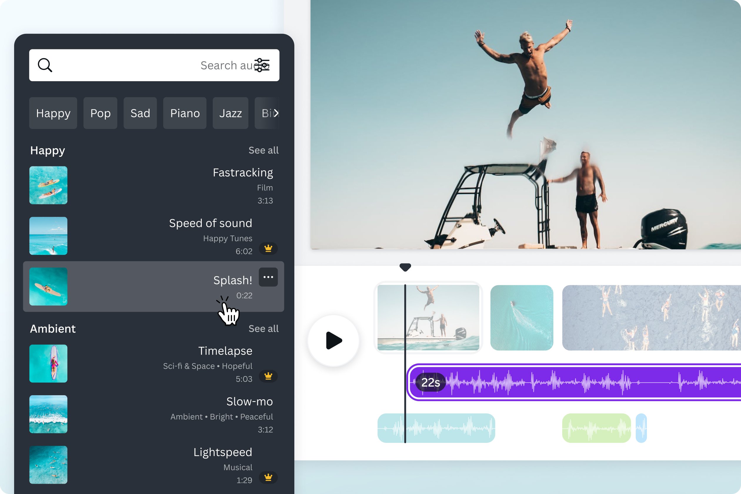 Anteprima strumenti per aggiungere audio ed effetti sonori ai video rallenty