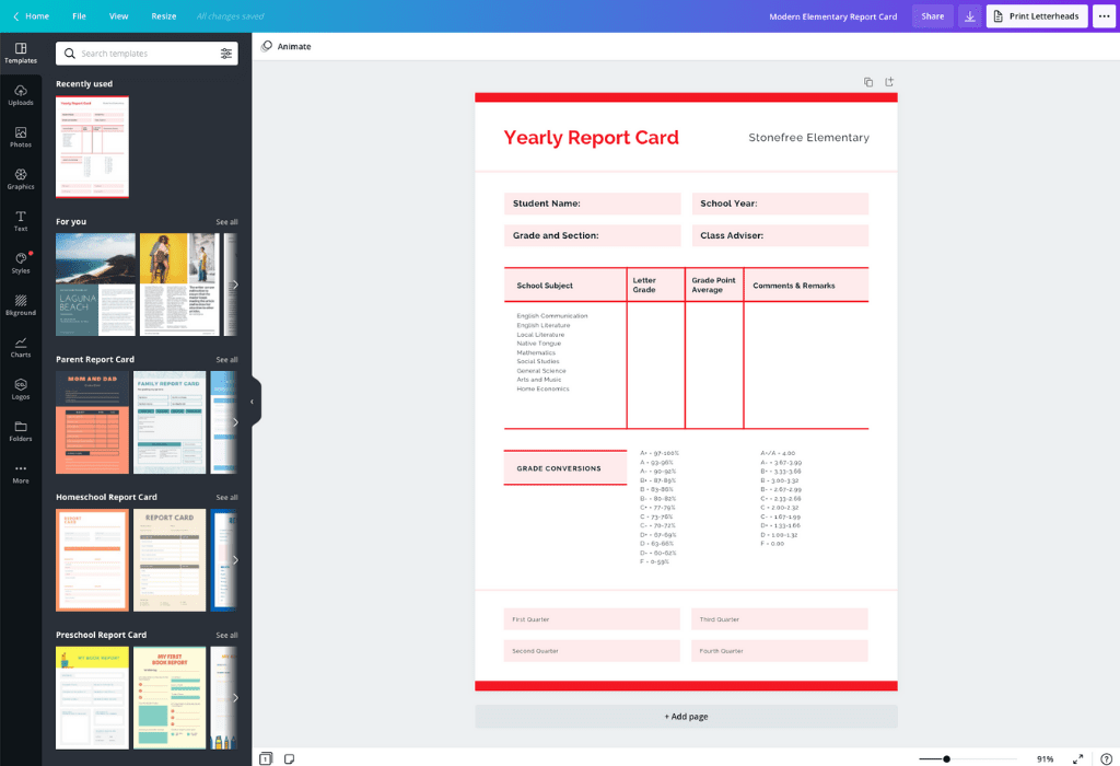 How to make a report card - Canva