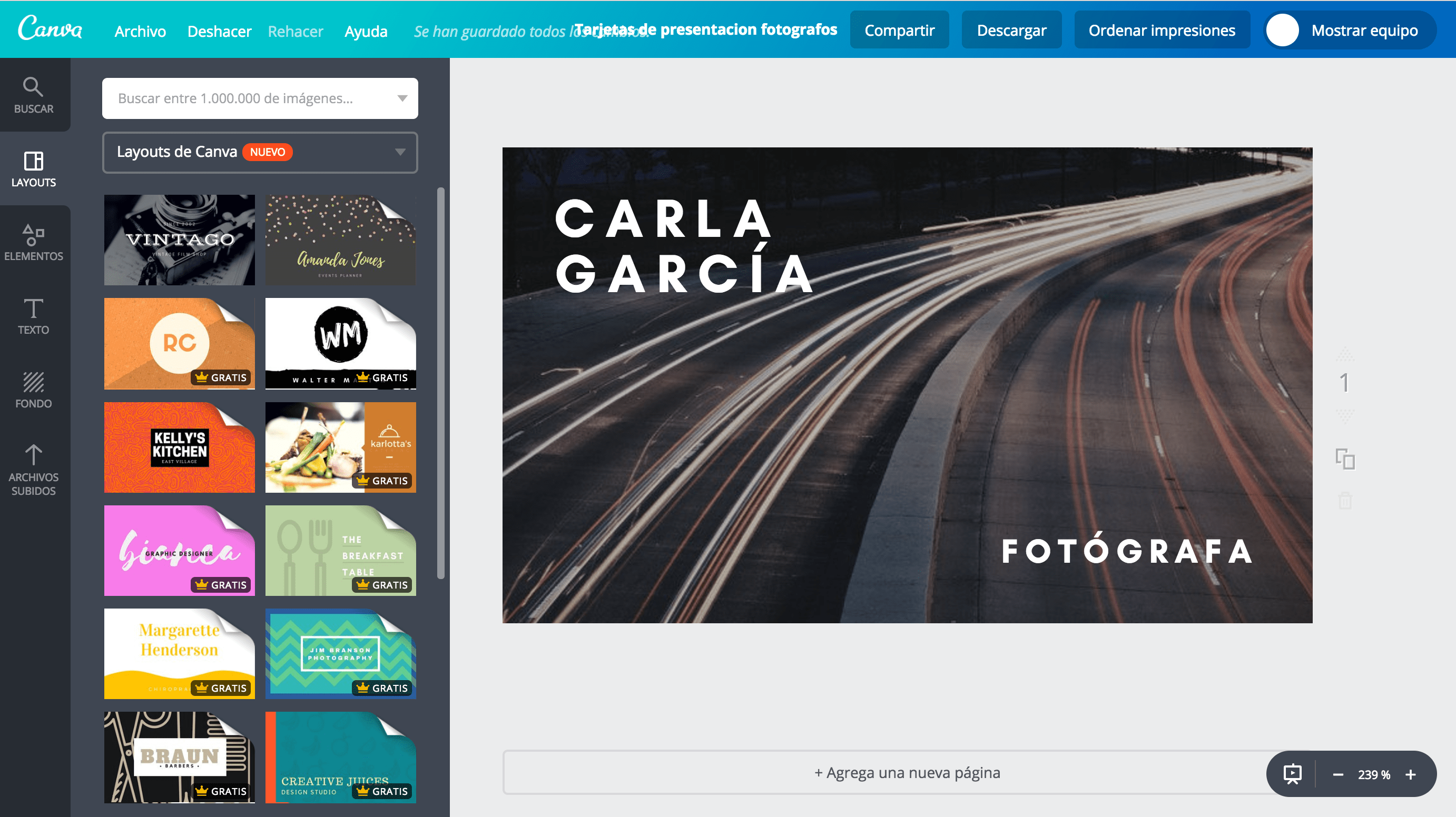 Tarjetas de presentación para fotógrafos