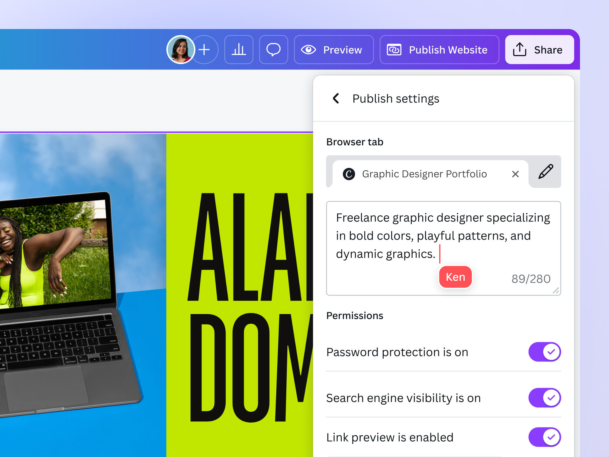 Add your website description to the browser tab