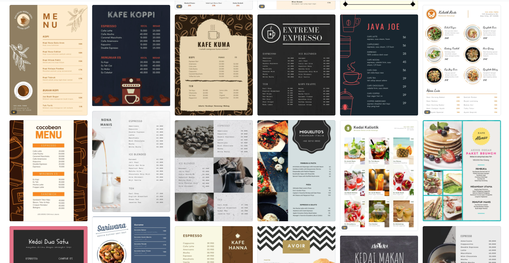 Menu Kafe