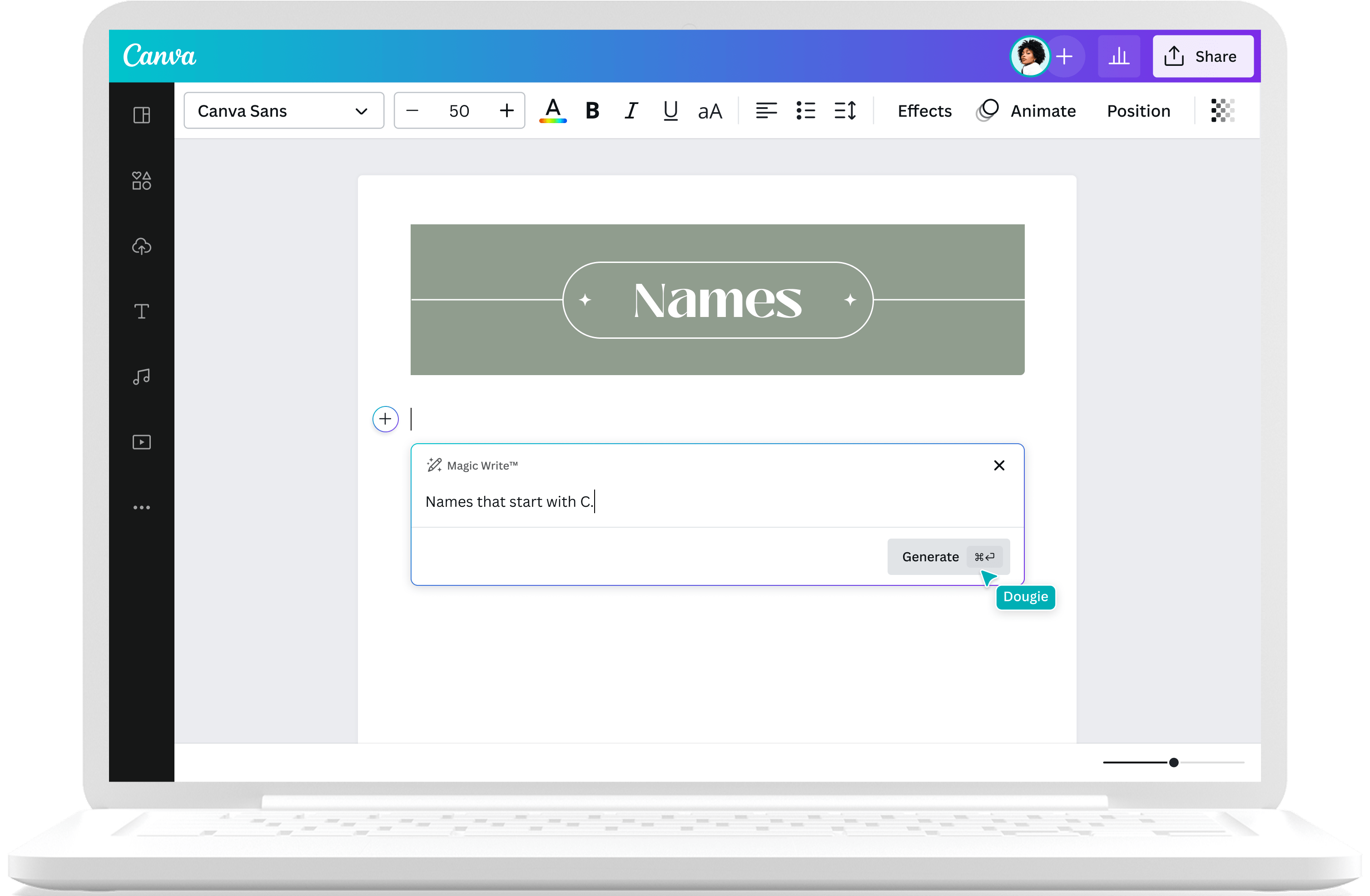 Canva(캔바) 이름 생성기 사용 방법
