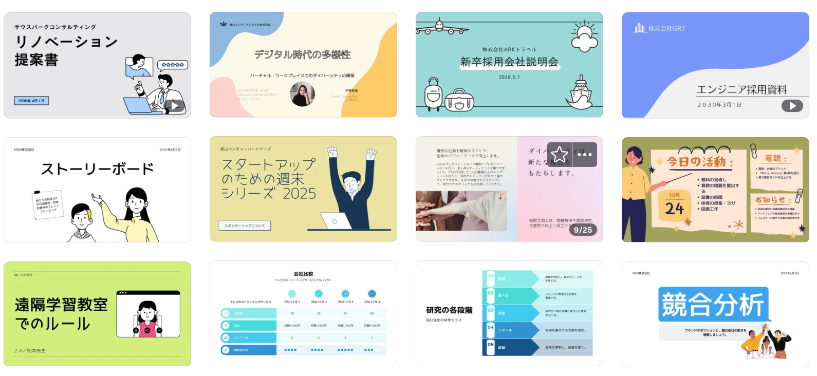 スクリーンレコードをしたい時に使えるプレゼンテーション用のデザインテンプレートも豊富